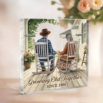 Old Couple Sitting On The Porch Personalized Square Acrylic Block Plaque, Heartfelt Gift For Couple, For Him, For Her, Husband, Wife