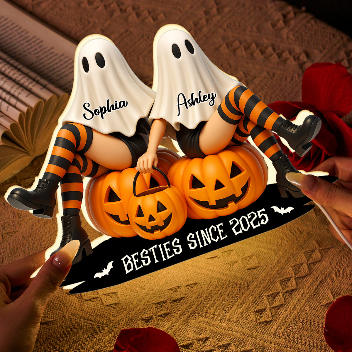 Ghost Besties Sitting Personalized Light Box, Halloween Decor for Besties, Gift for Best Friends
