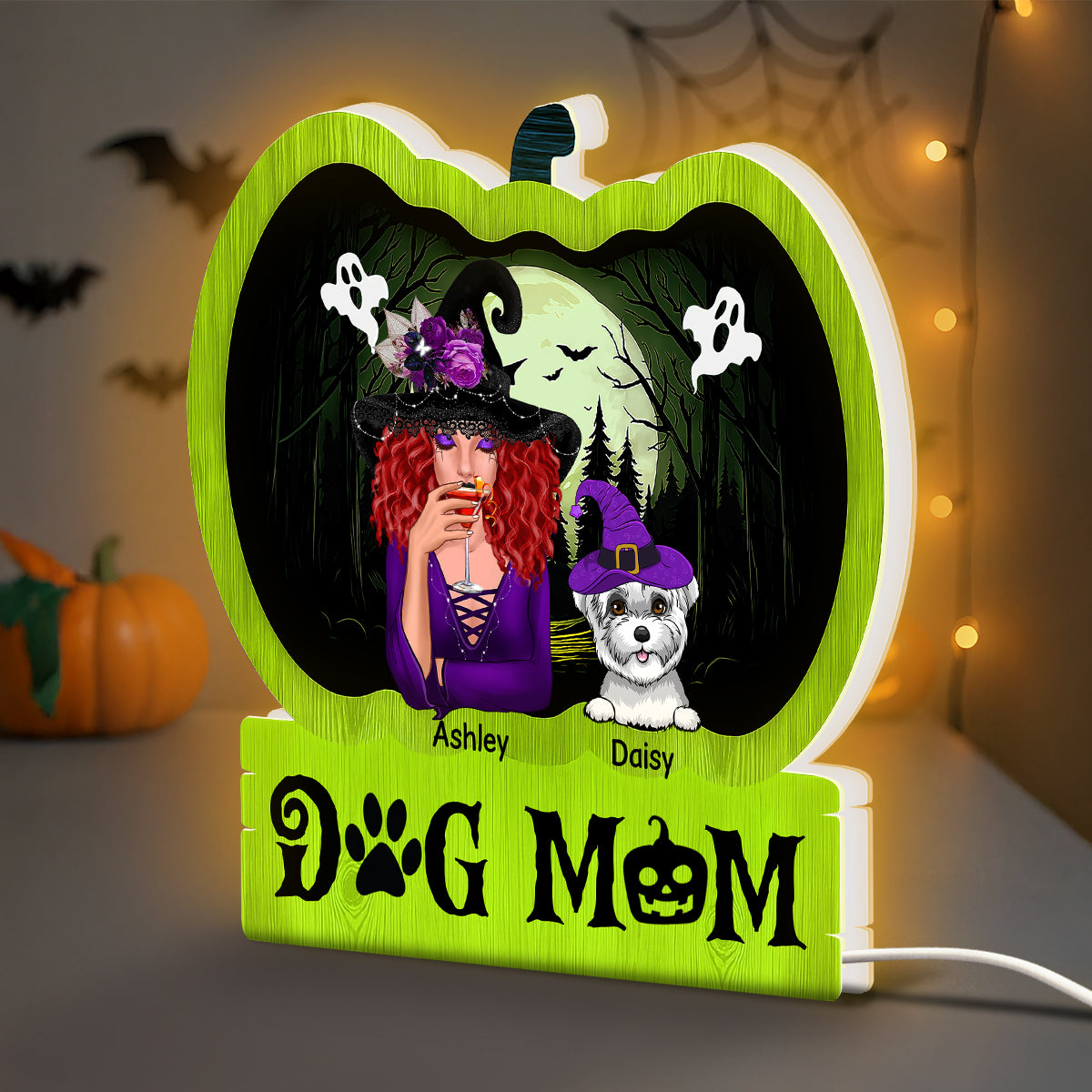 Halloween Dog Mom Personalized Light Box With 7 LED Colors, Spooky Halloween Decoration