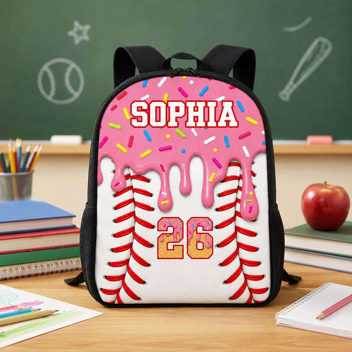 Baseball Drip Custom Name & Number - Personalized Backpack - Back To School Gift For Baseball Lovers, Baseball Players, Son, Daughter, Grandson, Granddaughter