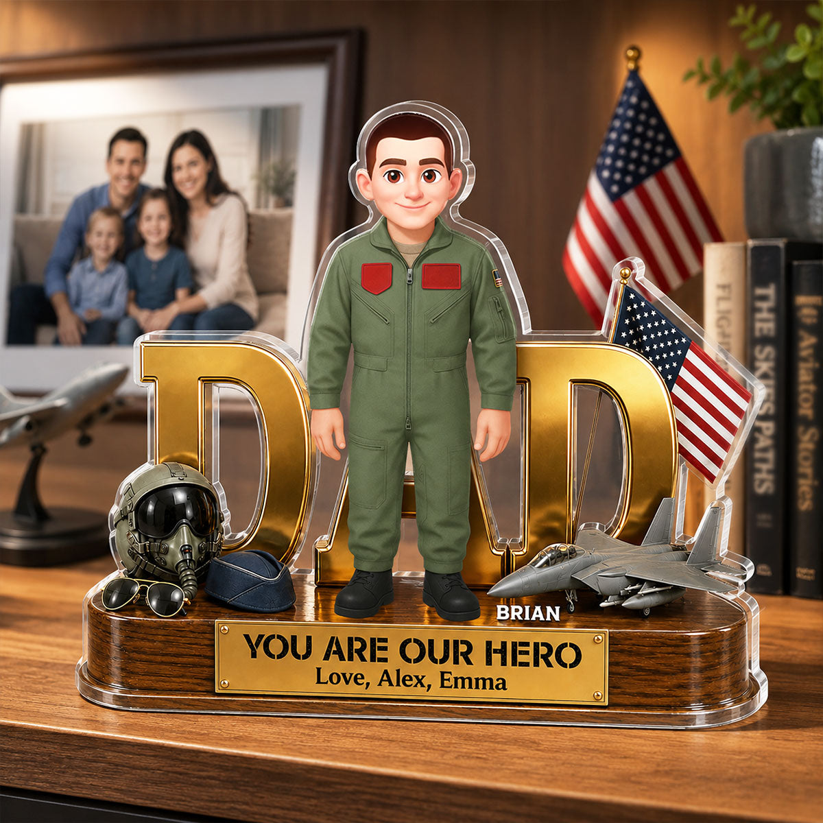 Proud American Air Force Dad You Are Our Hero - Personalized Acrylic Block Plaque - Father's Day Gift For Dad