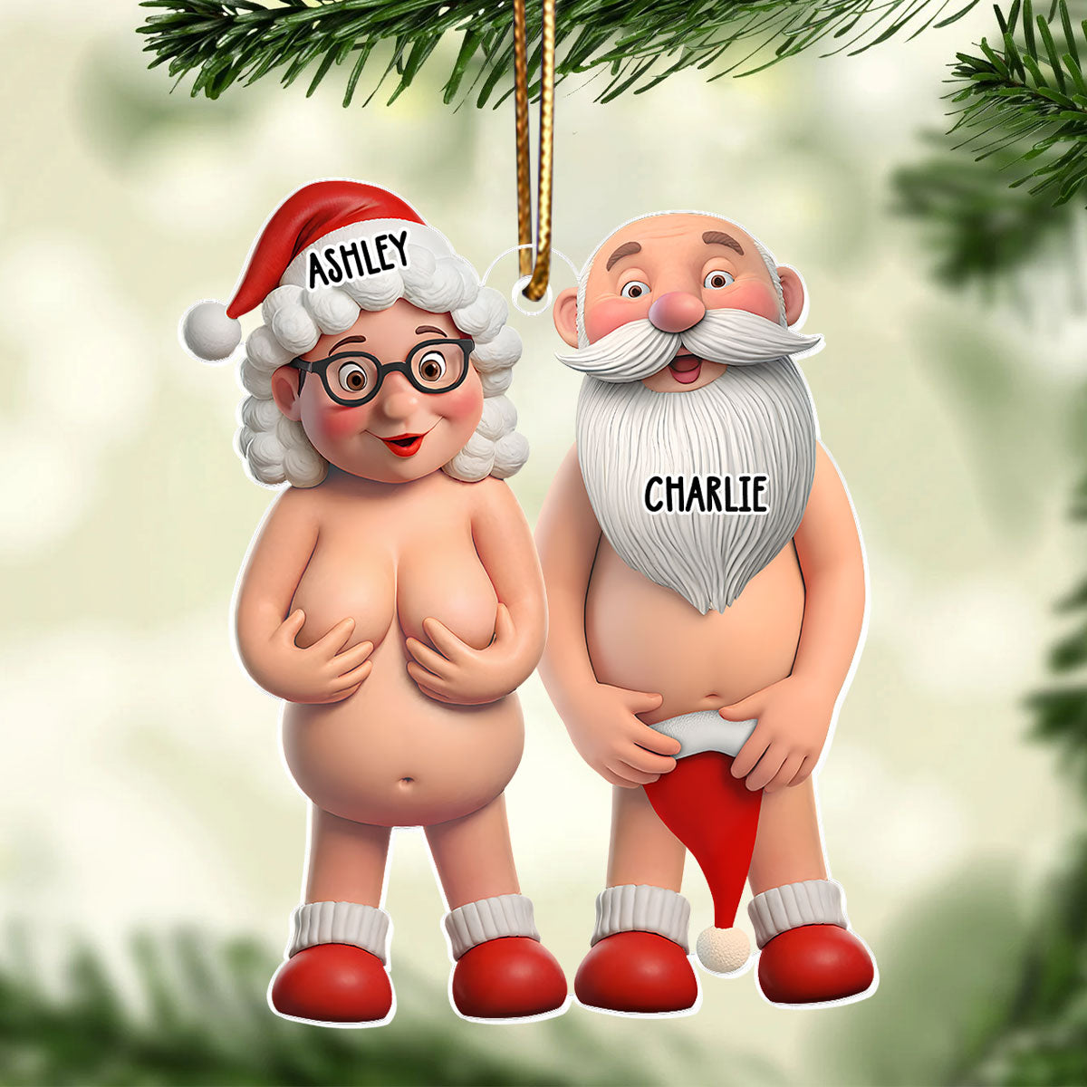 3D Funny Old Couples Personalized Acrylic Ornament, Christmas Gift for Him For Her