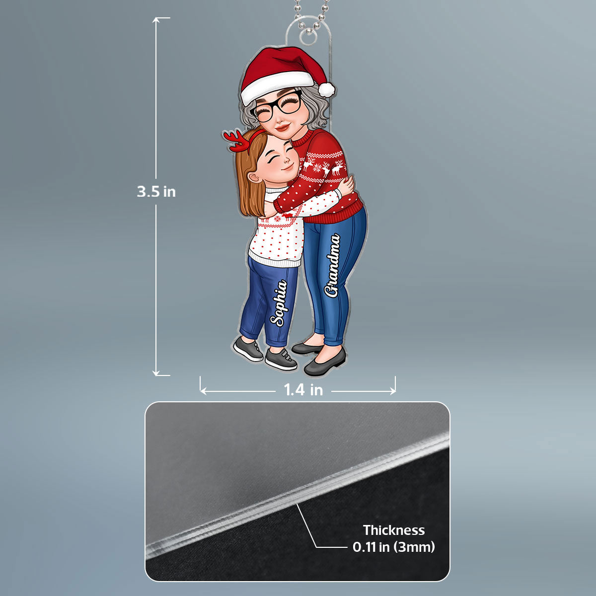 Grandma & Grandkid Hugging Christmas Gift For Granddaughter Grandson - Personalized Acrylic Ornament - Gift For Granddaughter, Grandson