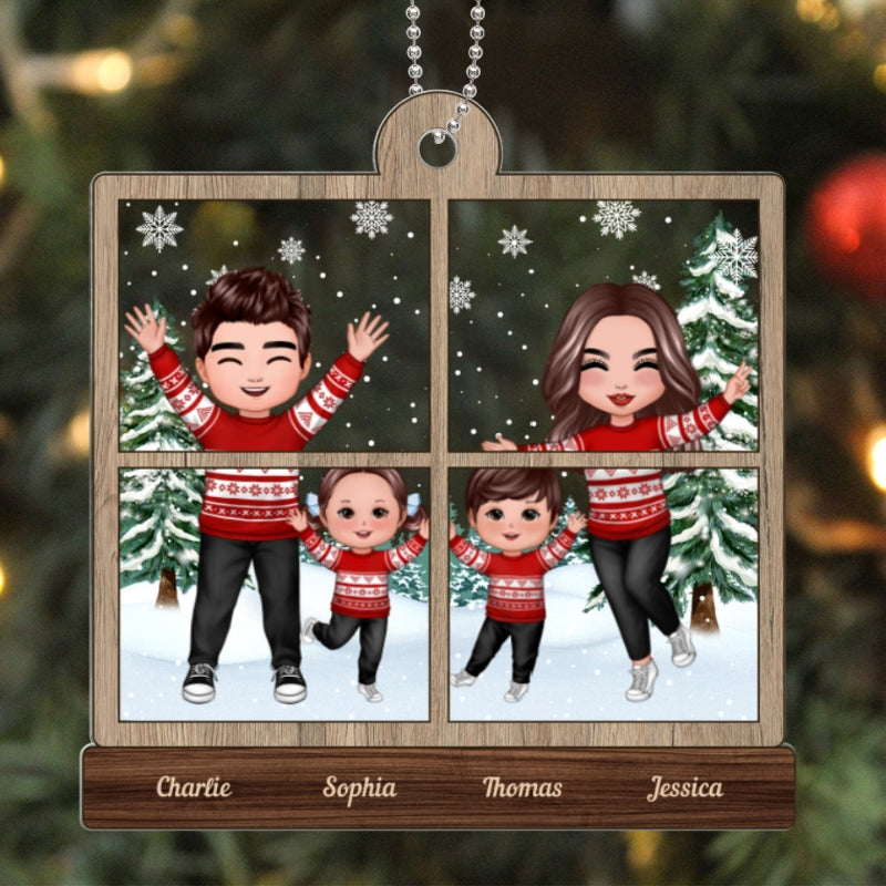 Family In Snow Outside Window Christmas Gifts Personalized Acrylic Ornament