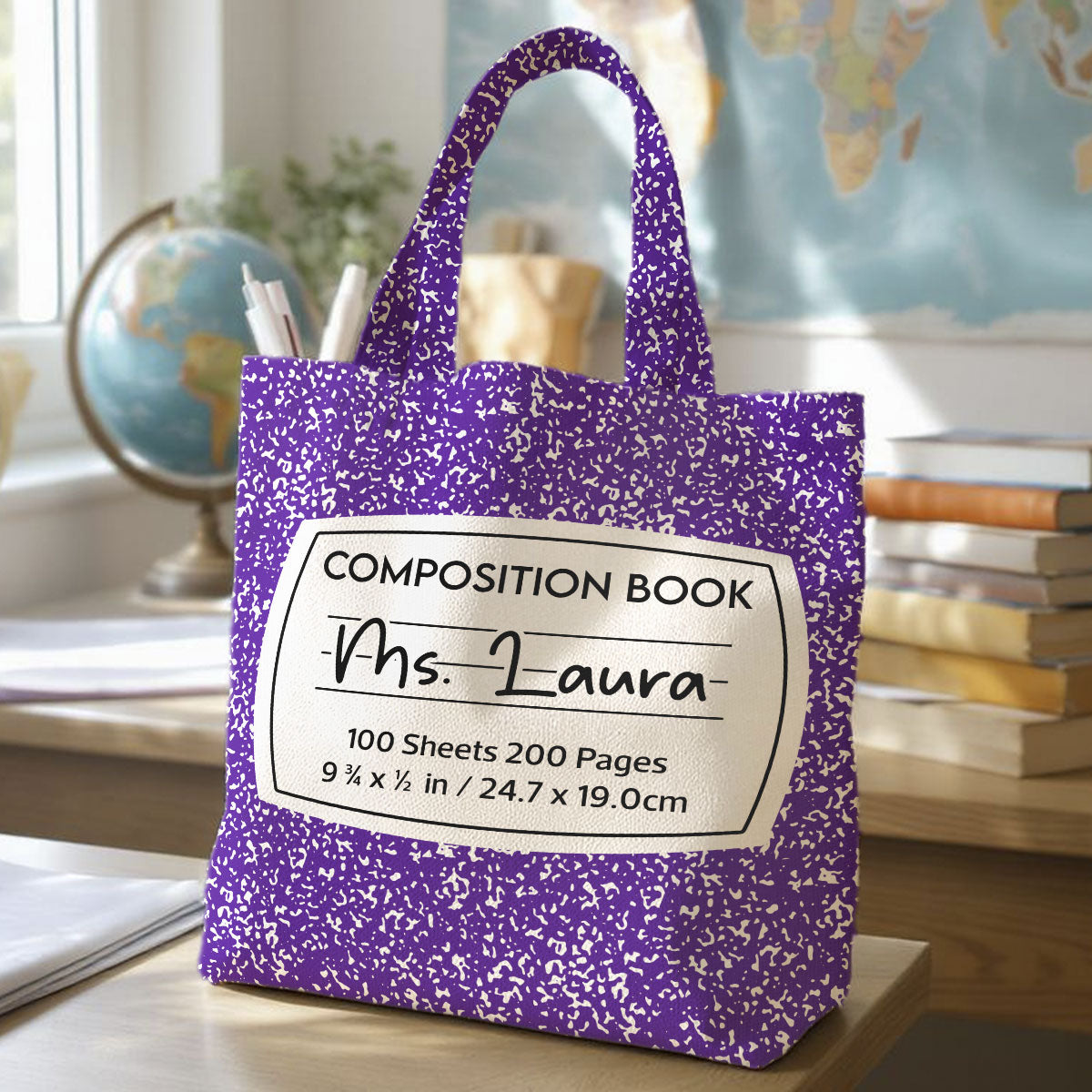 Teacher Colorful Composition Book Pattern Personalized Tote Bag, Back To School Gift For Teacher