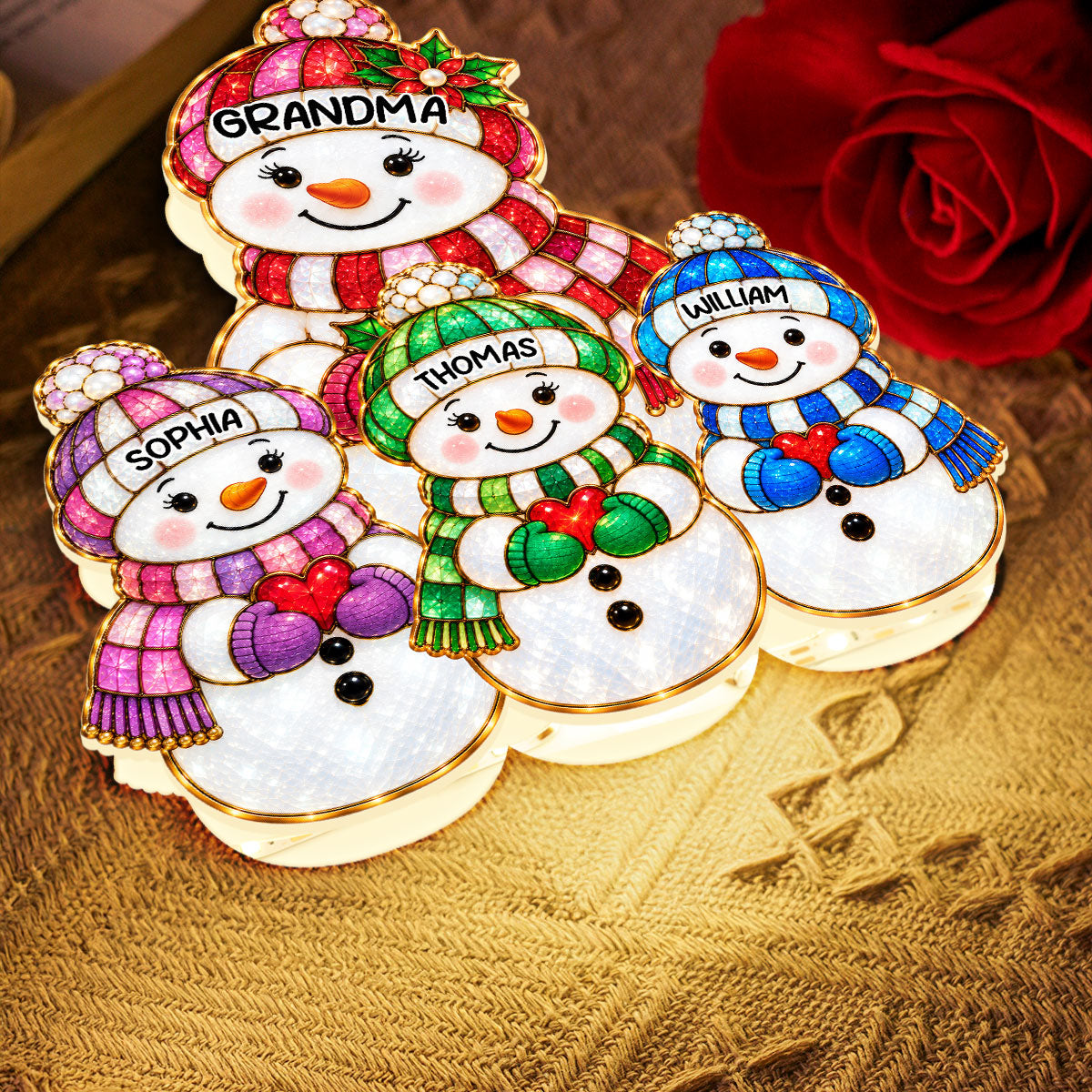 Cute Snowman Grandma Grandpa & Grandkids 2D Flat Printed - Personalized Light Box - Christmas Decor For Family, Grandma, Grandpa