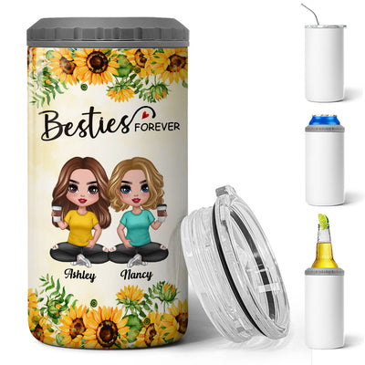 Sunflower Doll Besties Gift For Best Friends Personalized 4 In 1 Can Cooler