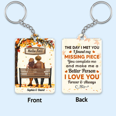 Fall Season Couple Sitting Back View Under Tree Personalized Acrylic Keychain