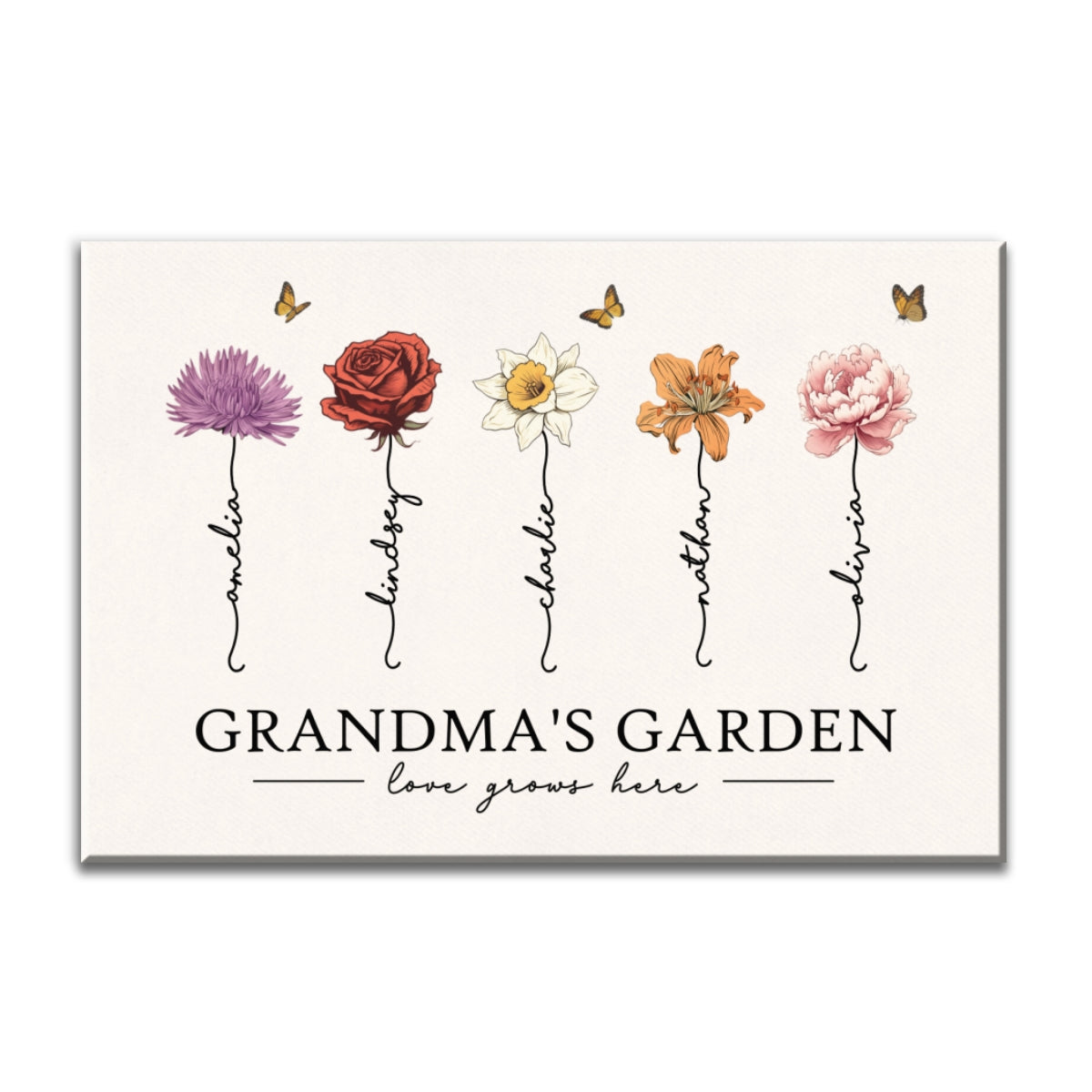 Grandma‘s Garden Love Grows Here Beautiful Birth Month Flower Gift For Grandma Mom - Personalized Canvas Prints - Gift For Grandma Mom