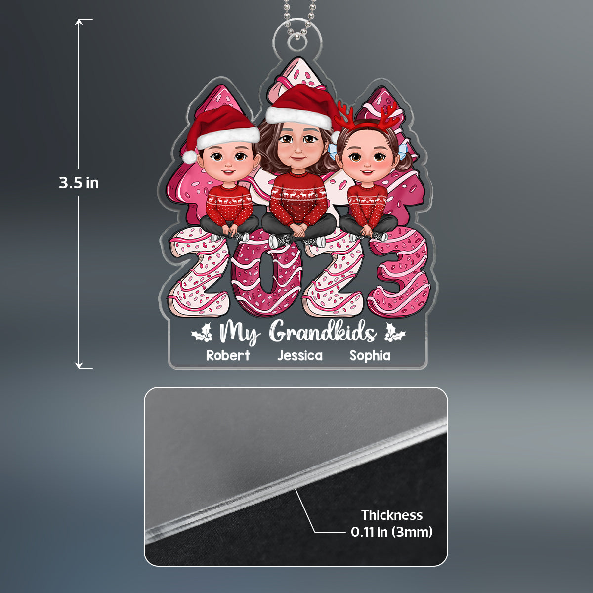 Pink Christmas Tree Cake Grandma Grandkids Personalized Acrylic Ornament