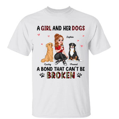 Pretty Cartoon Girl Sitting With Cute Dogs Bond Can‘t Be Broken Personalized Shirt