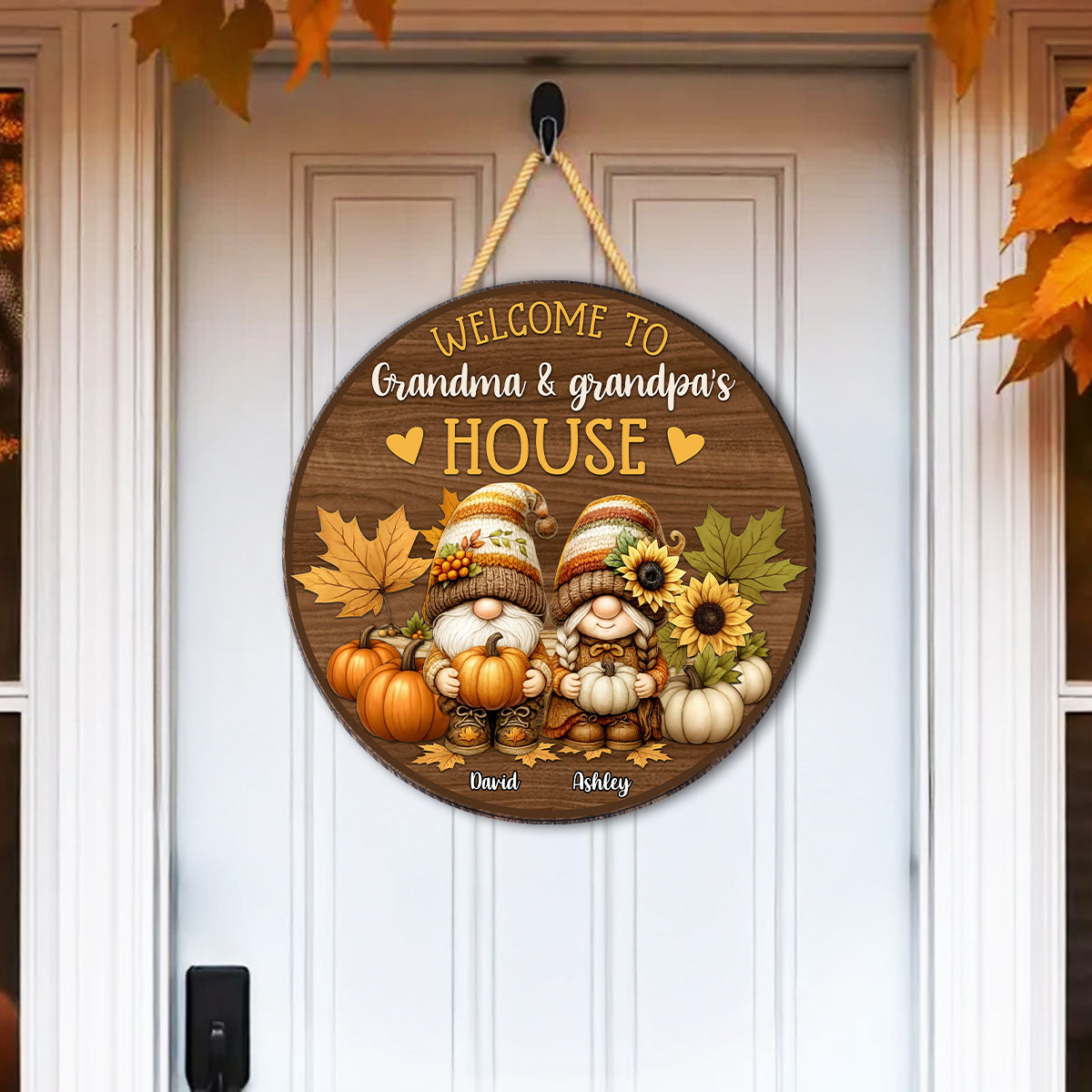 Welcome to Grandma & Grandpa's House Personalized Door Hanger Sign, Fall Decor for Grandparents