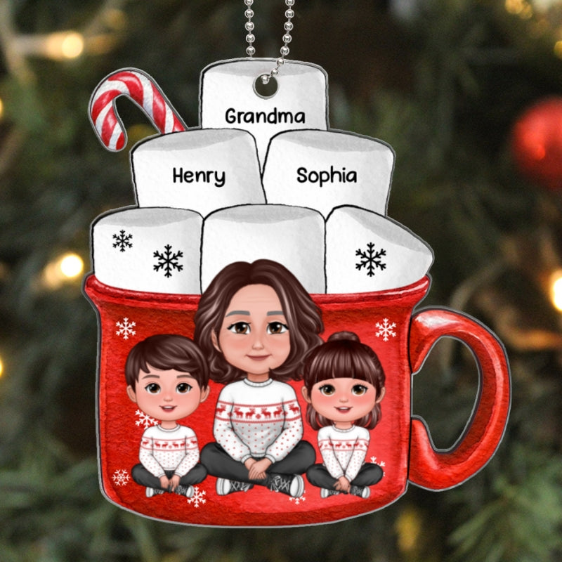 Grandma Grandkids Hot Cocoa Christmas Gifts For Granddaughters Grandsons Personalized Acrylic Ornament