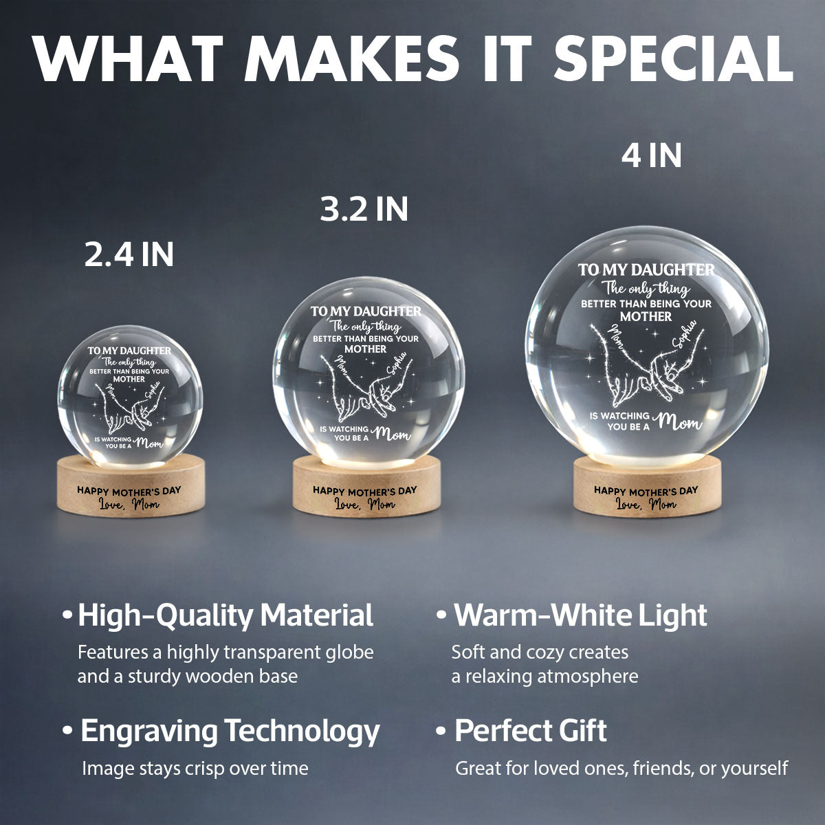 To My Daughter The Only Thing - Personalized Crystal Ball LED Night Light - Mother's Day Gift For Daughter