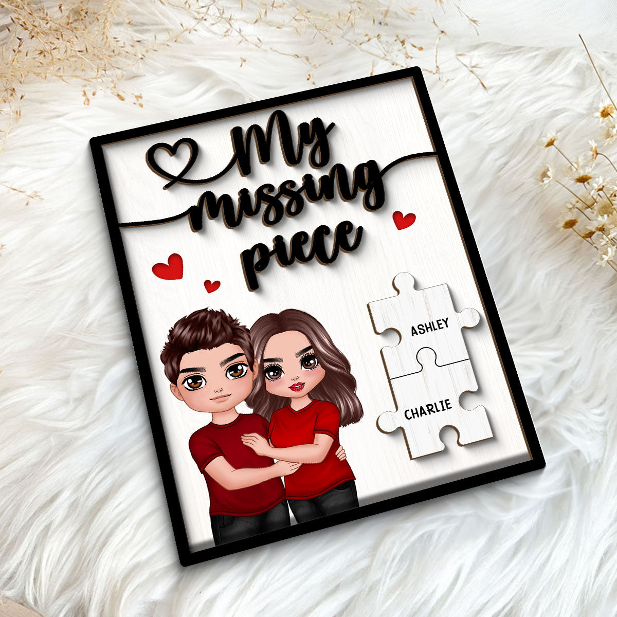 My Missing Piece Couple Hugging Standing Valentine‘s Day Gift For Her Gift For Him Personalized 2-Layer Wooden Plaque