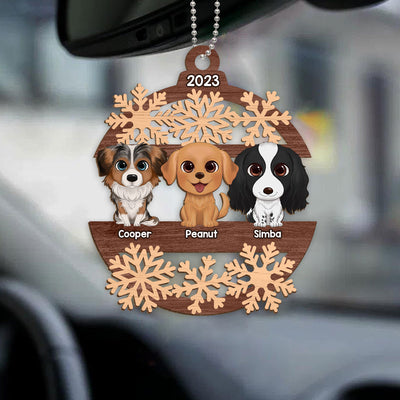 Snowflake Dogs Cats Sitting Personalized Wooden Ornament