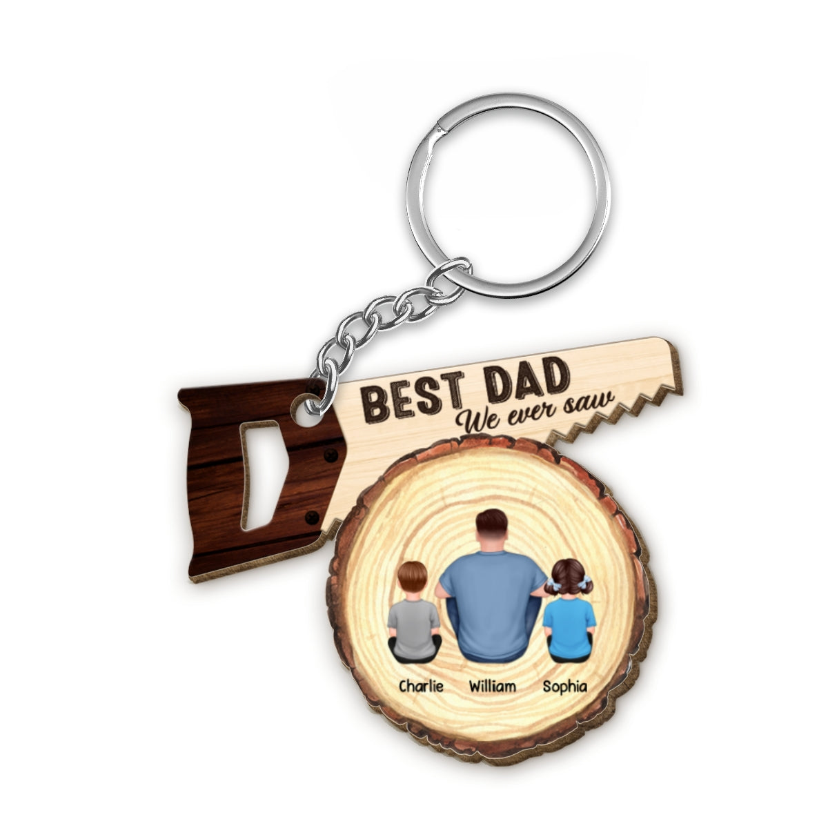 Best Dad We Ever Saw Personalized Wooden Keychain