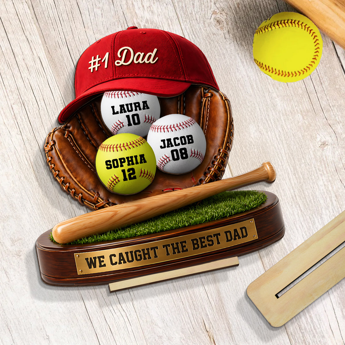 No 1 Baseball Dad - Personalized 2-Layered Wooden Plaque - Father's Day Gift for Dad, Husband