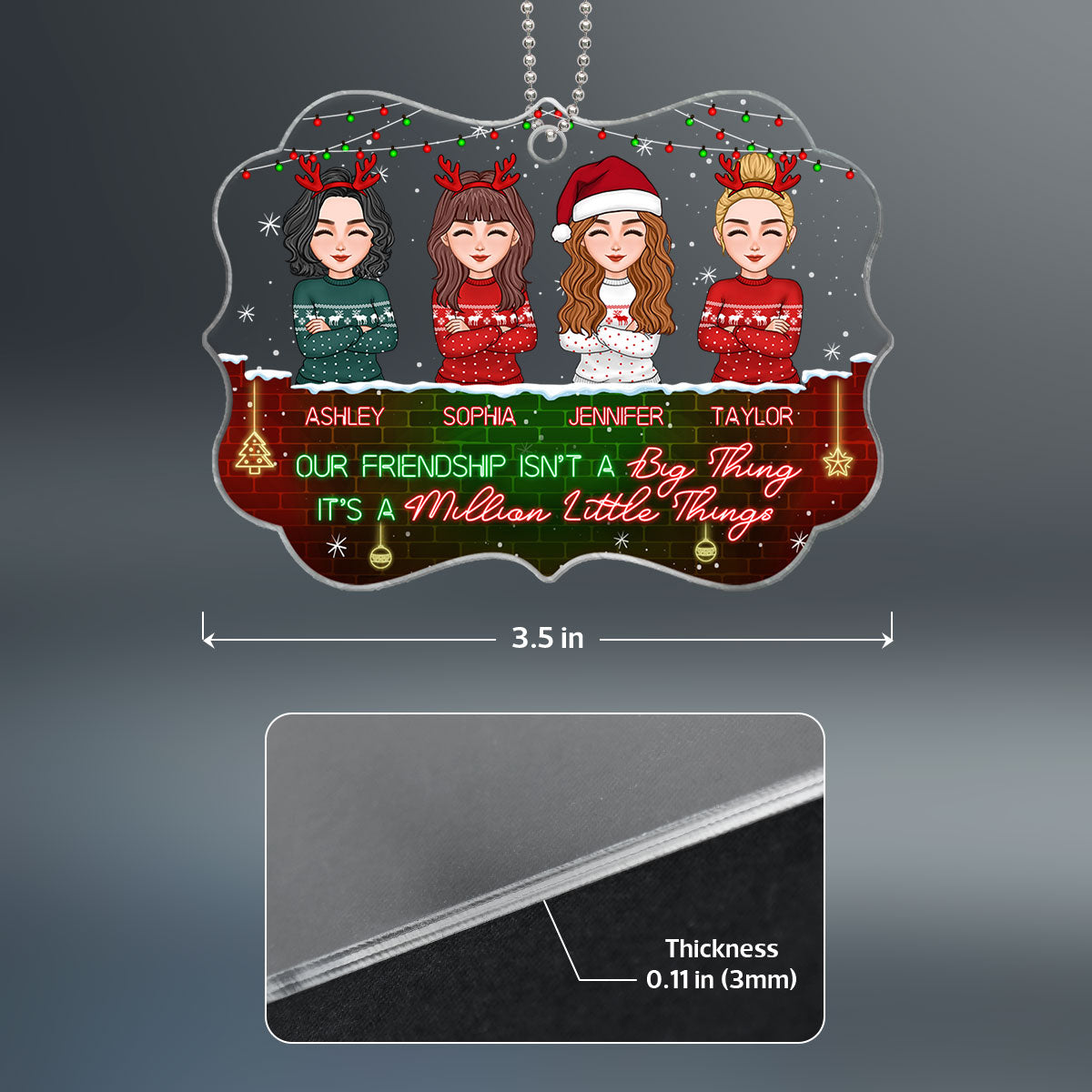 Besties Sisters Neon Light And Brick Personalized Acrylic Ornament