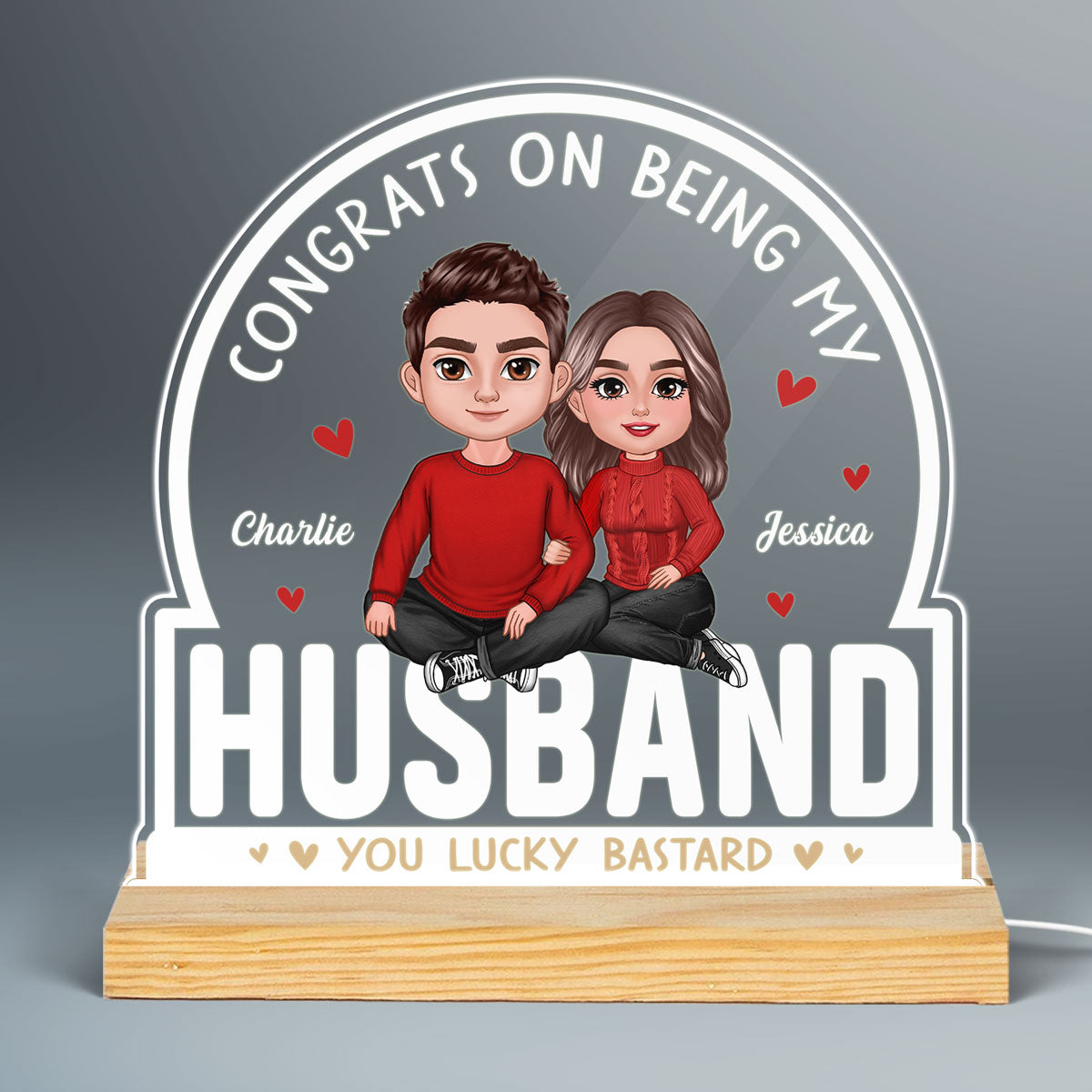 Congrats On Being My Boyfriend Girlfriend Husband Wife Gift For Couples Personalized Acrylic LED Night Light
