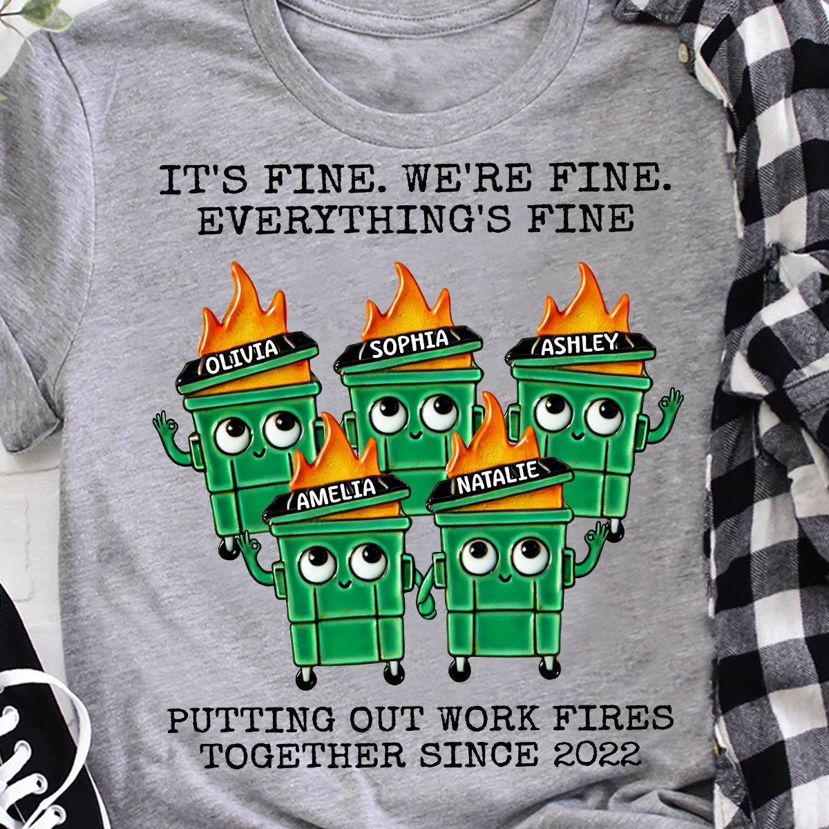 Putting Out Work Fires Together Work Bestie Dumpster Fire Funny Gift For Colleagues Matching Personalized Shirt