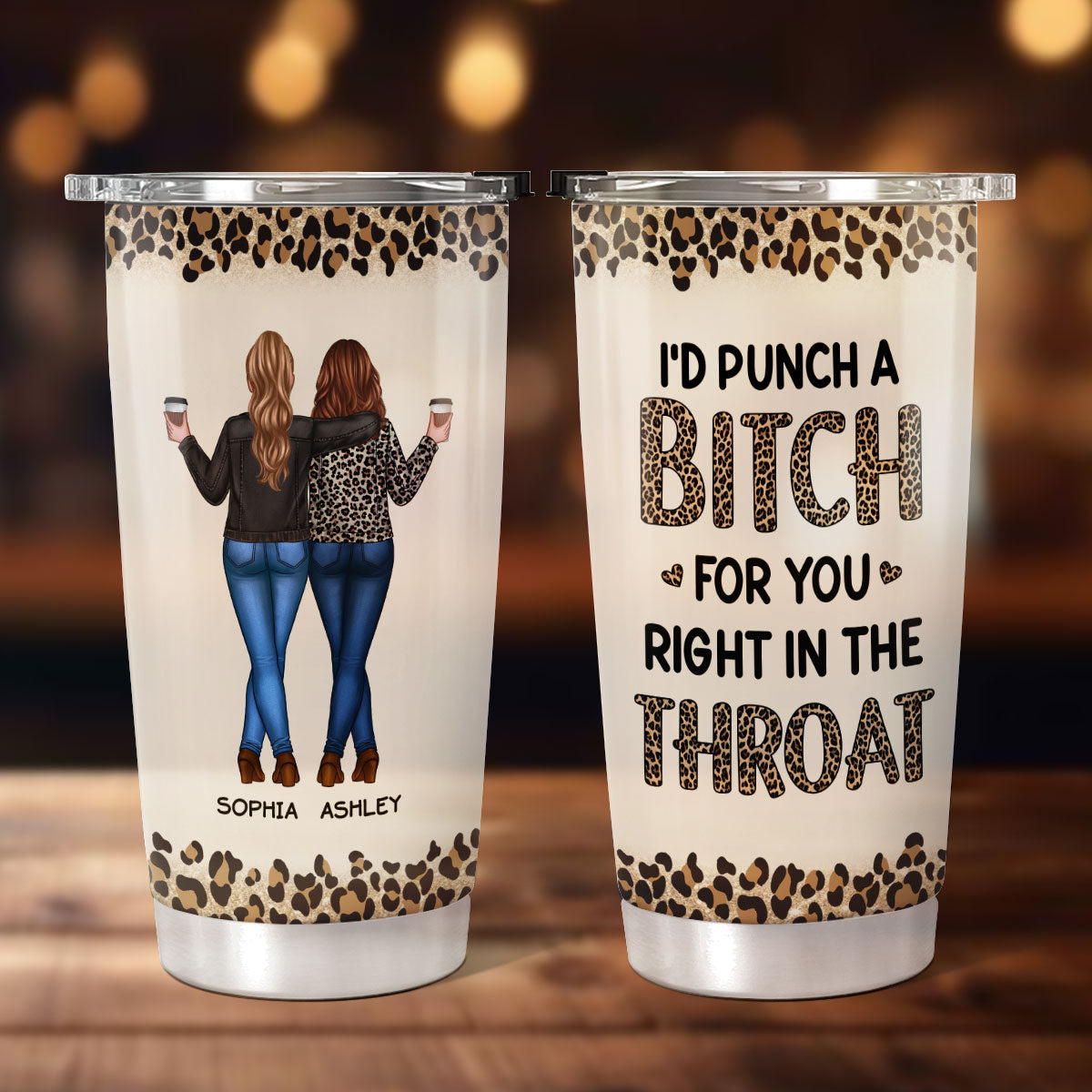 I'd Punch A Bitch For You Gift For Besties Leopard Theme Personalized Tumbler