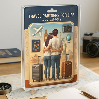 3D Effect Custom Figure Couple Traveling Partners For Life Personalized Rectangle Acrylic Block