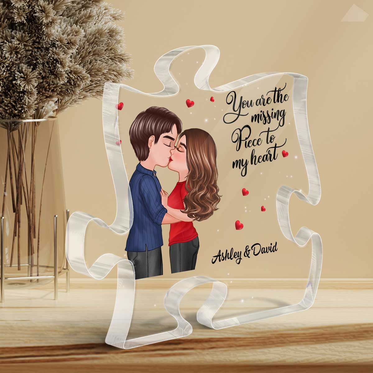 Couple Kissing The Missing Piece To My Heart Personalized Puzzle Acrylic Plaque - Valentine‘s Day Gift - Anniversary Gift For Him - Gift For Her