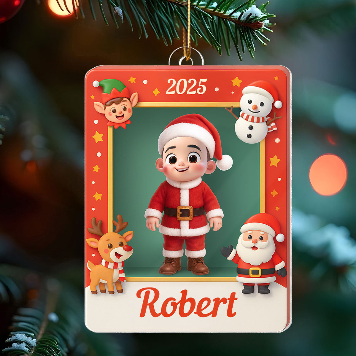 Cute Little Santa Kid in Christmas Box - Personalized Acrylic Ornament - Christmas Gift for Kid, Grandkids