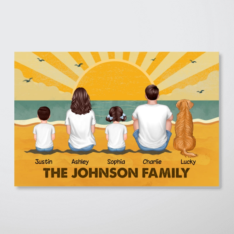 Family Sitting Summer Retro Beach Personalized Poster, Meaningful Father's Day Gift for Dad, Gift for Husband