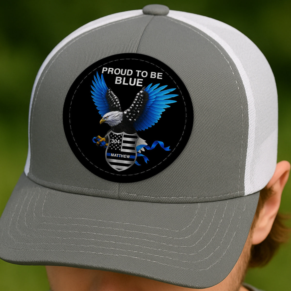 Proud To Be Blue Gift For Police Dad Grandpa Personalized Leather Patch Hat