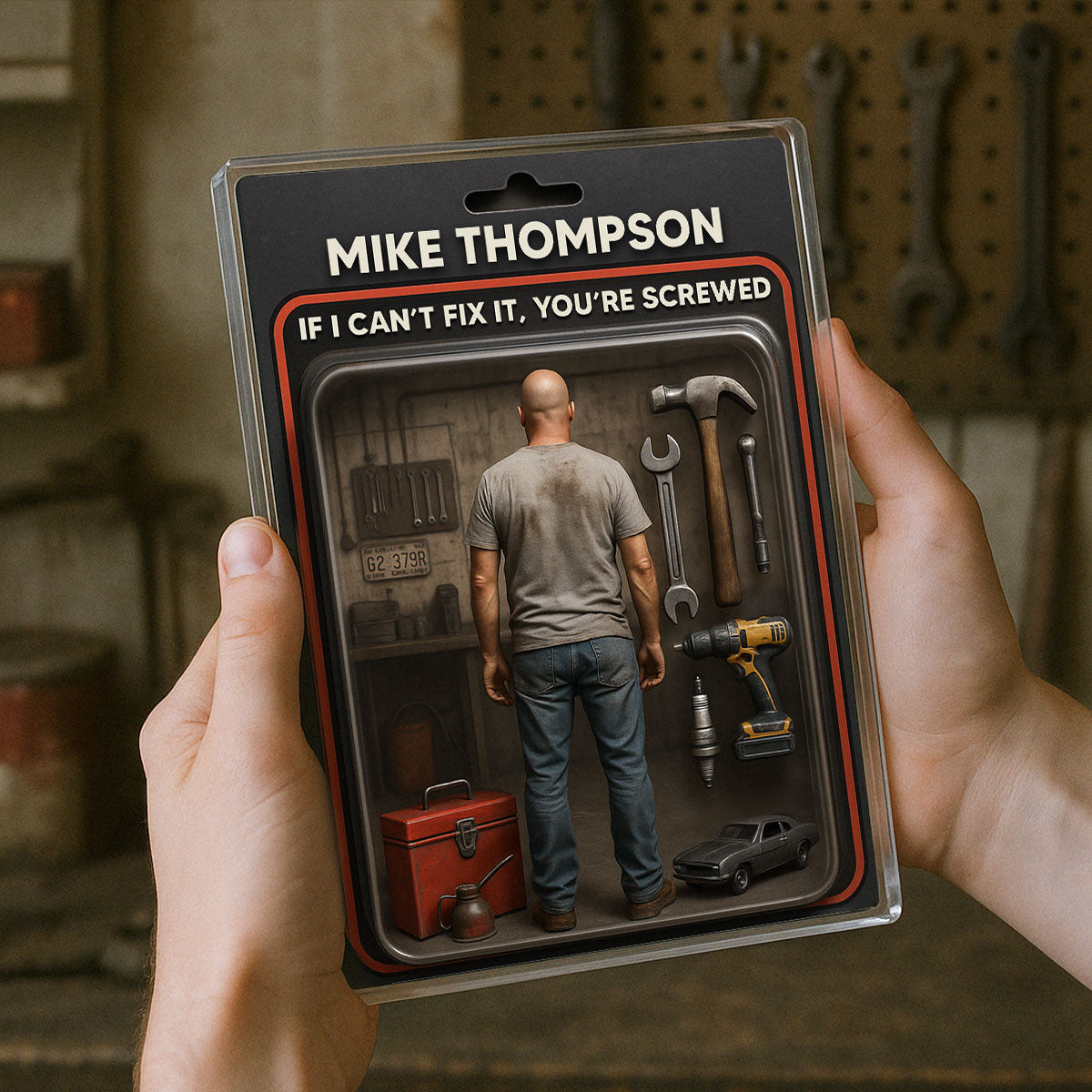 Garage DIY Mechanic Dad Grandpa Man Realistic Figure Style Personalized Acrylic Block Plaque