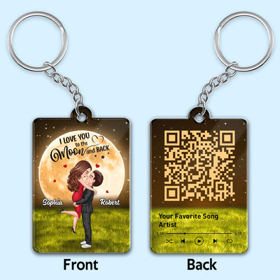 Big Moon Doll Couple Hugging Kissing Personalized Acrylic Keychain
