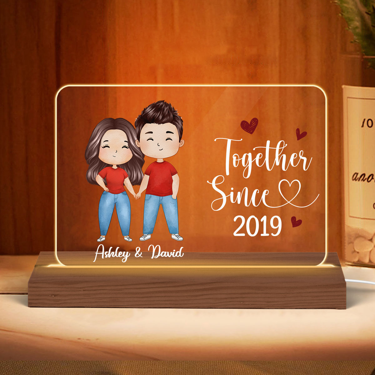 Watercolor Couple Standing Gift For Him Gift For Her Personalized Custom Shape Horizontal Rectangle Acrylic Plaque LED Night Light