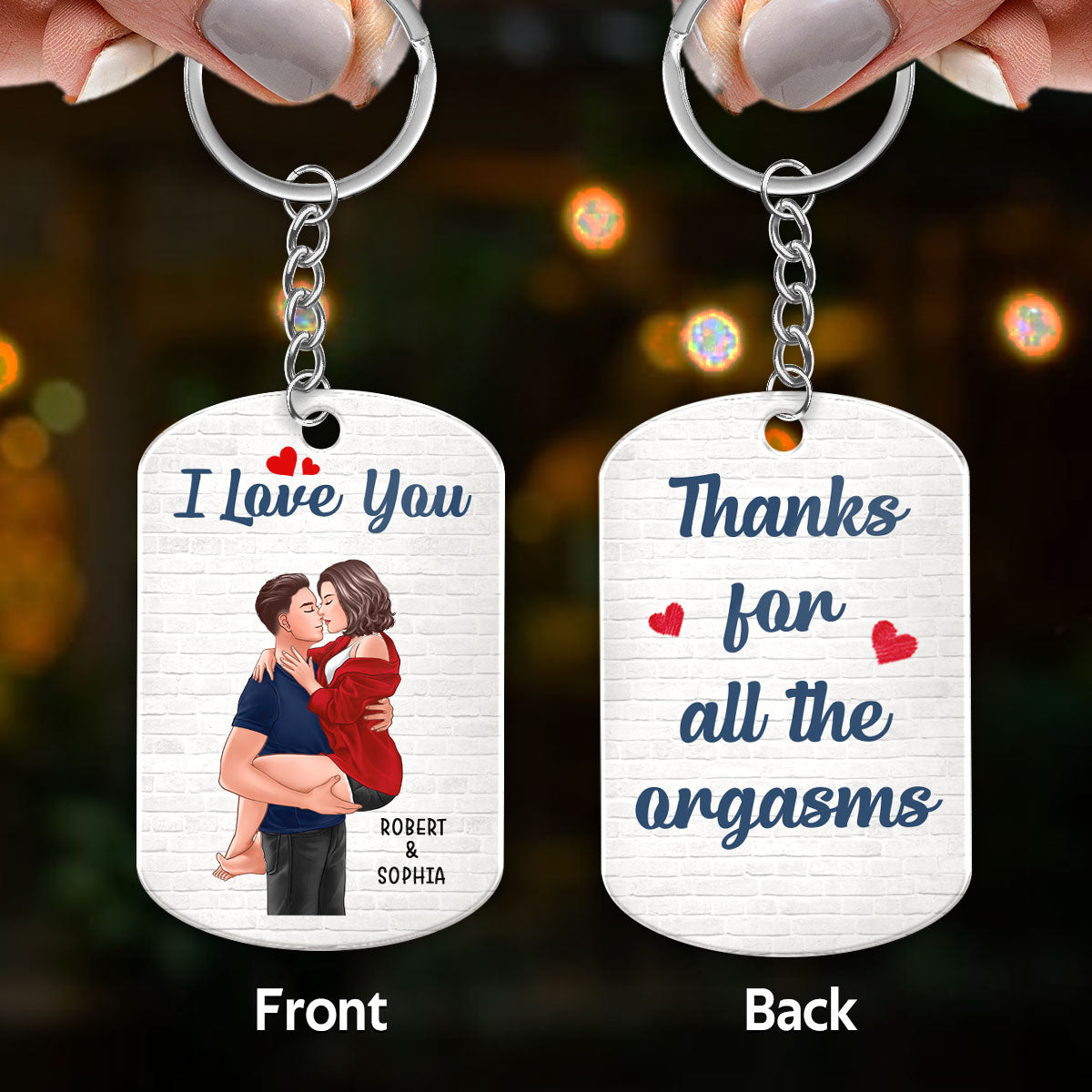 Brick Background Man Holding Woman Kissing Couple Personalized Acrylic Keychain