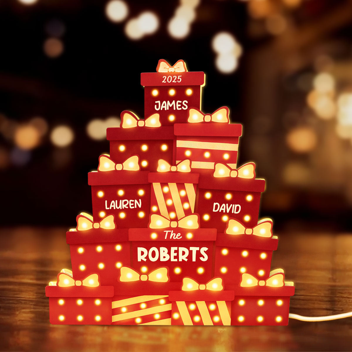 Christmas Family Gifts Box Marquee Effect Pattern Personalized Light Box, Christmas Decor