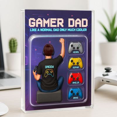Gamer Dad Back View Toy Box Figures Style, Personalized Acrylic Block Plaque, Father's Day Gift for Dad, Gift for Husband