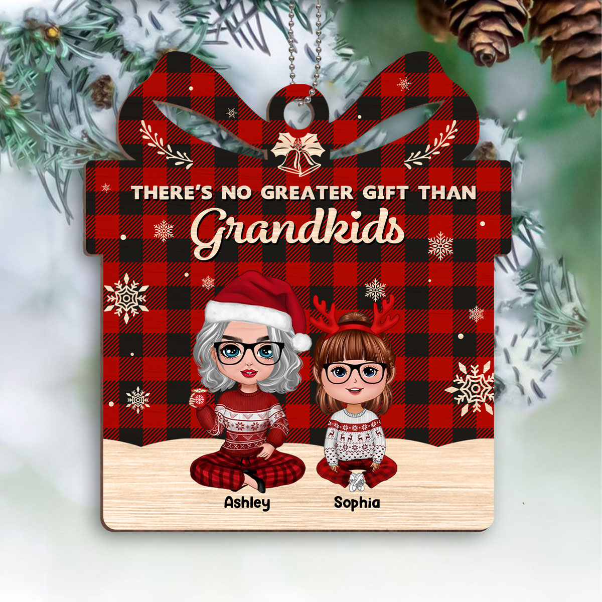 No Greater Gift Than Grandkids Grandma Personalized Wooden Ornament