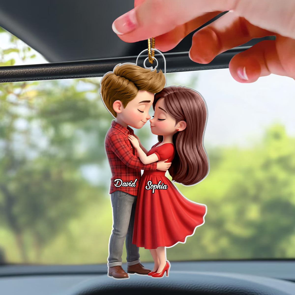 Romantic Love Couple - Personalized Acrylic Car Hanger - Sentimental Gift for him, for her