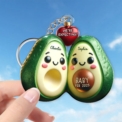 Avocado Couple Expecting Parents Pregnancy Announcement Keepsake Personalized Acrylic Keychain