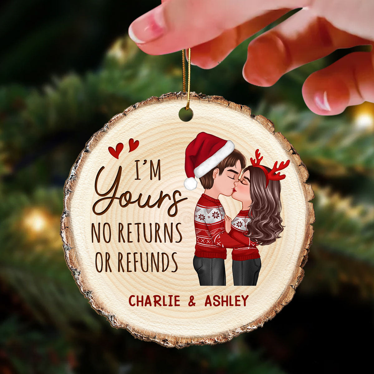 Doll Couple Kising Wood Slice Printed Personalized Wooden Ornament