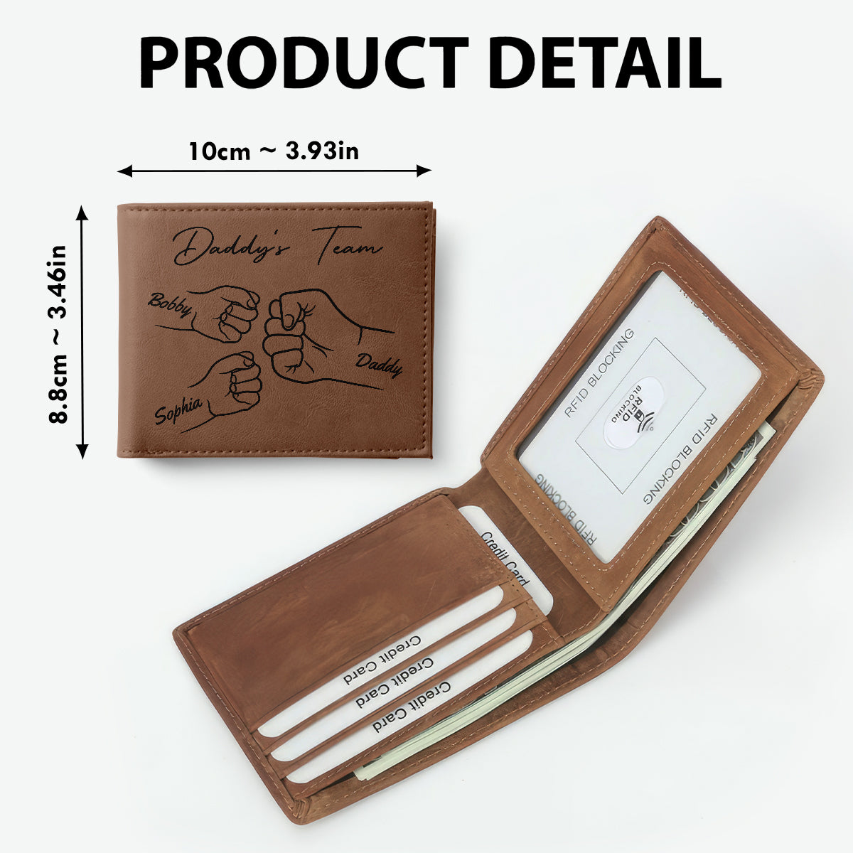 Best Dad Ever Fist Bump Outline Personalized Printed Leather Wallet