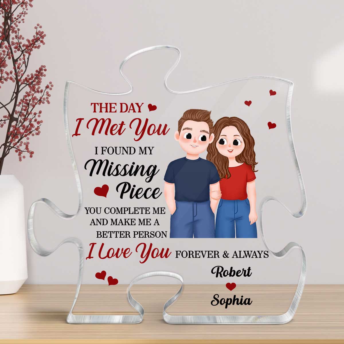 Cute Illustration Couple Found My Missing Piece Gift For Him For Her Personalized Puzzle Acrylic Plaque