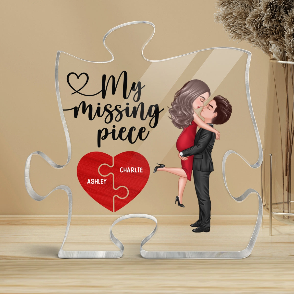 My Missing Piece Couple Hugging Kissing Valentine‘s Day Gift Personalized Puzzle Shaped Acrylic Plaque
