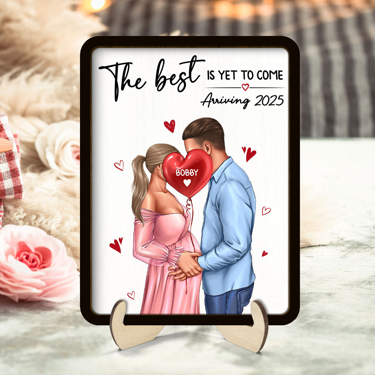 Personalized Kissing Pregnant Couple, Expecting Parents, Pregnancy Couple Personalized Wooden Plaque,  Gift, Pregnancy Announcement