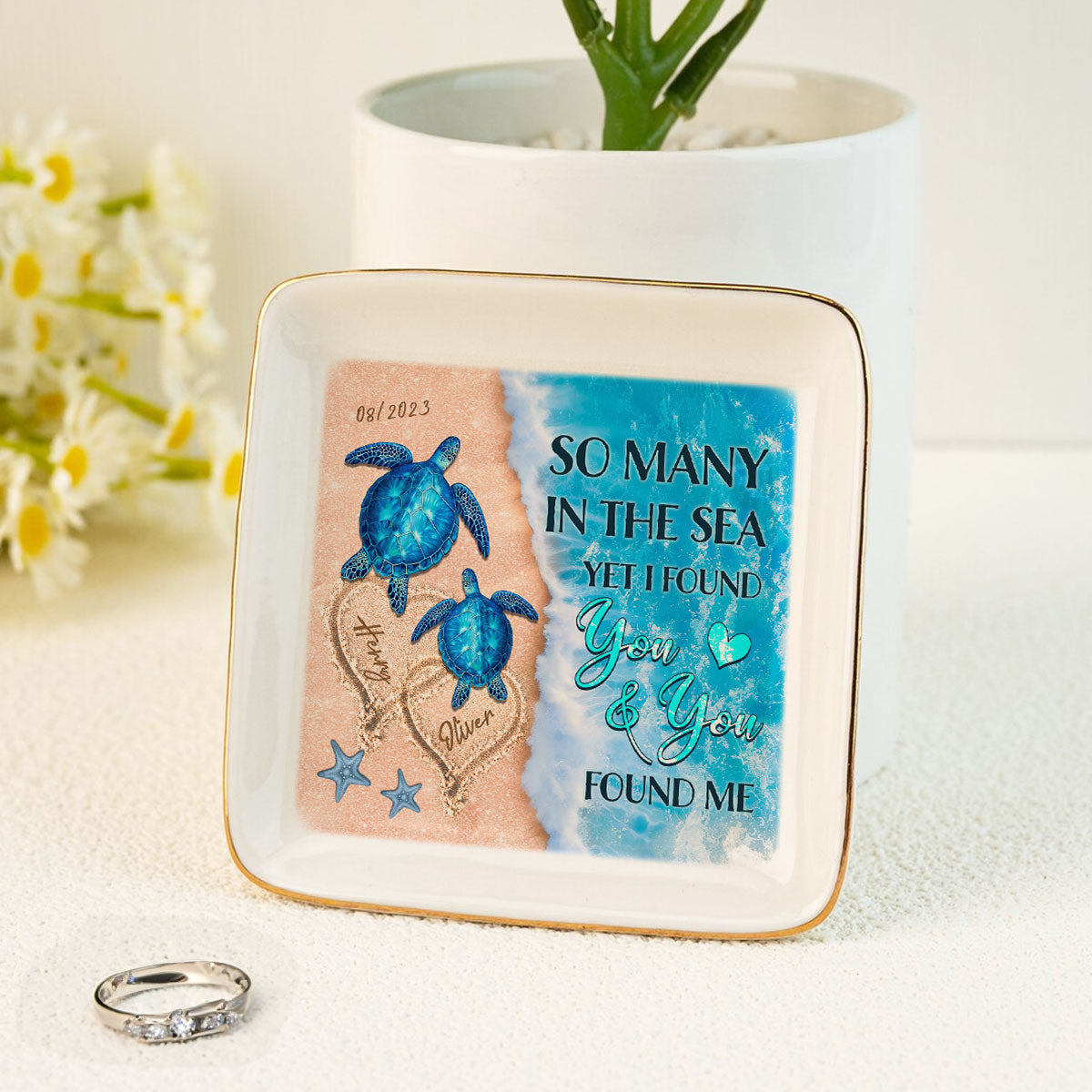 As The Ocean Has No End Turtle Couple Personalized Jewelry Dish, Wedding Gift, Anniversary Gift, Gift For Her