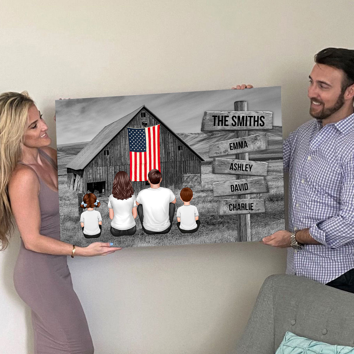 American Barn Family Personalized Poster, 4th Of July Gift