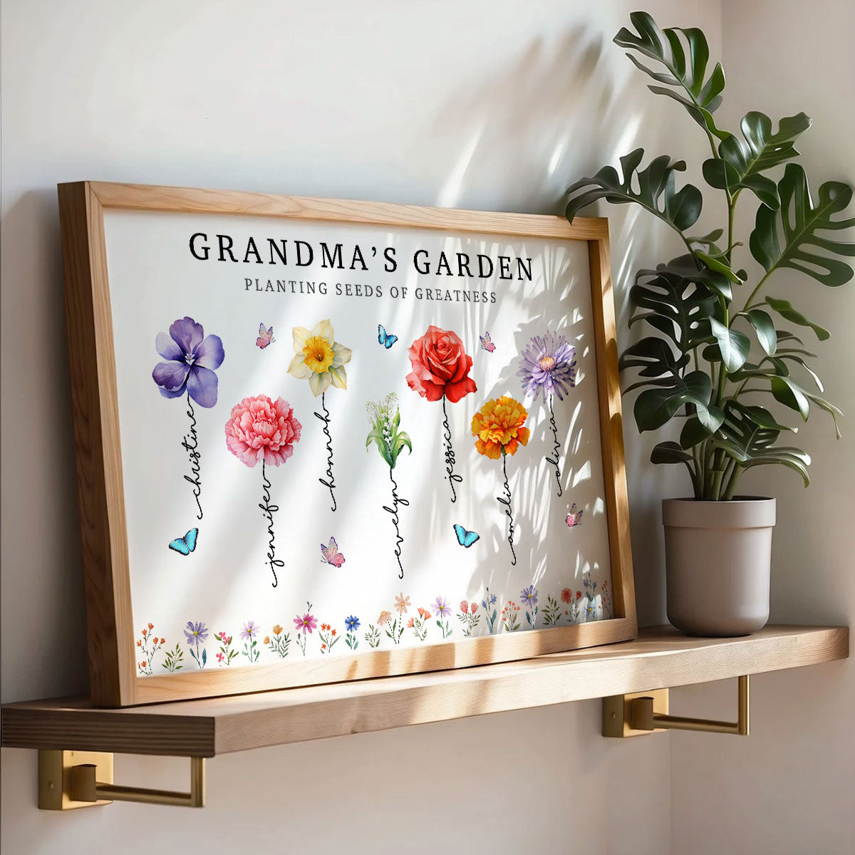Grandma's Garden Planting Seeds Of Greatness, Birth Month Flower Personalized Poster, Christmas Gift For Grandma