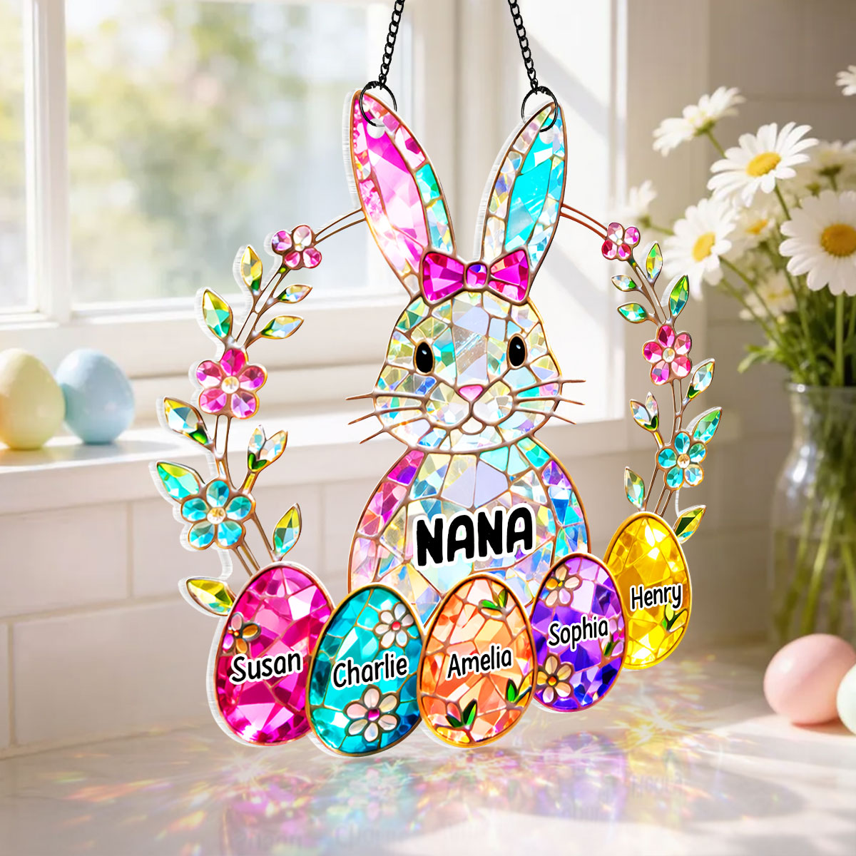 Bunny Grandma Easter Gift - Personalized Acrylic Window Hanging - Easter Gift, Mother's Day Gift for Grandma, Mom, Wife