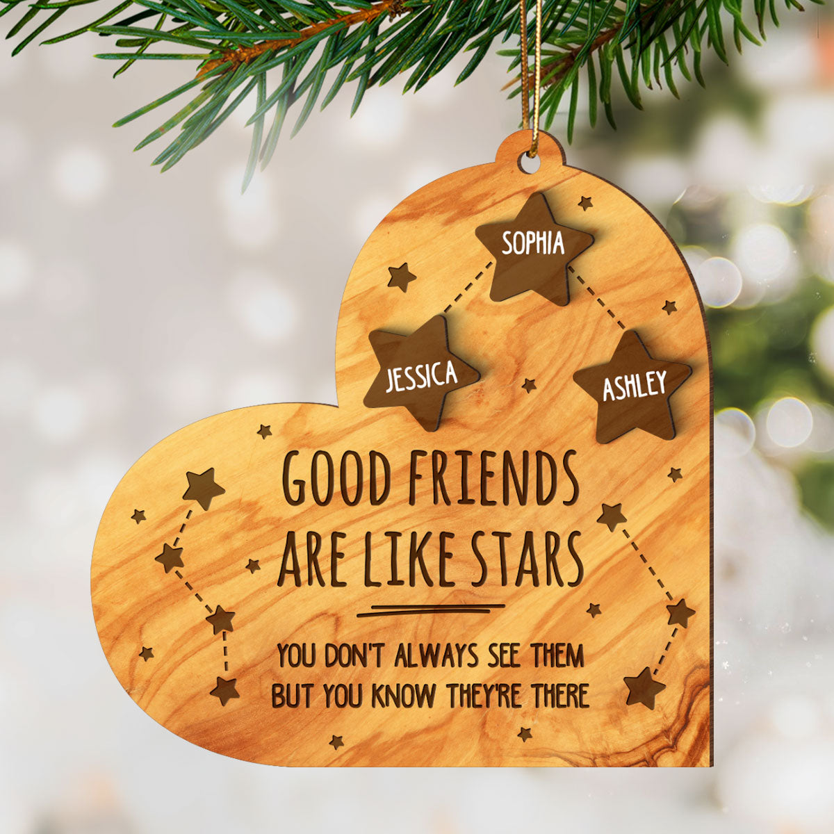 Good Friends Are Like Stars Personalized 2-Layer Wooden Ornament, Best Friends Gift